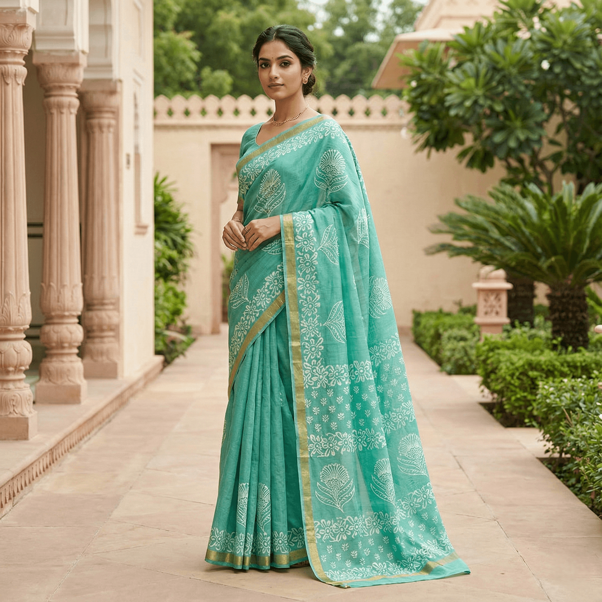 chandri print batik cotton f green