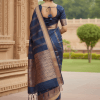 handloom benarasi linen saree with zari border blue r handloom benarasi linen saree with zari border blue r