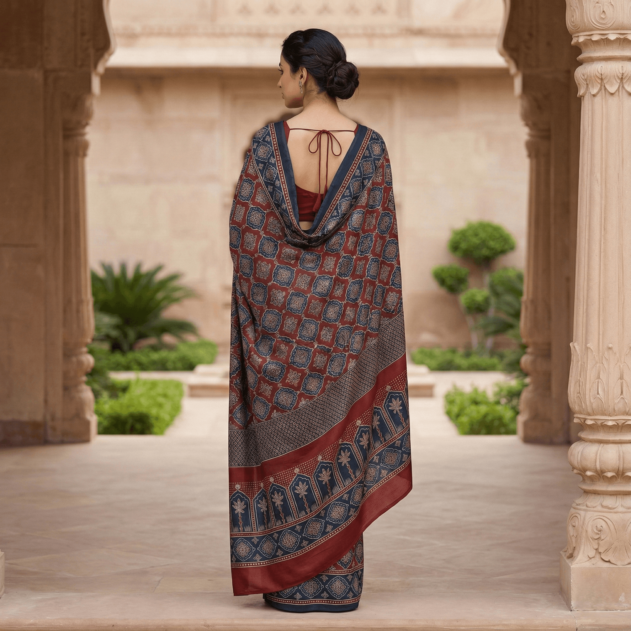 modal ajrakh saree premium rear