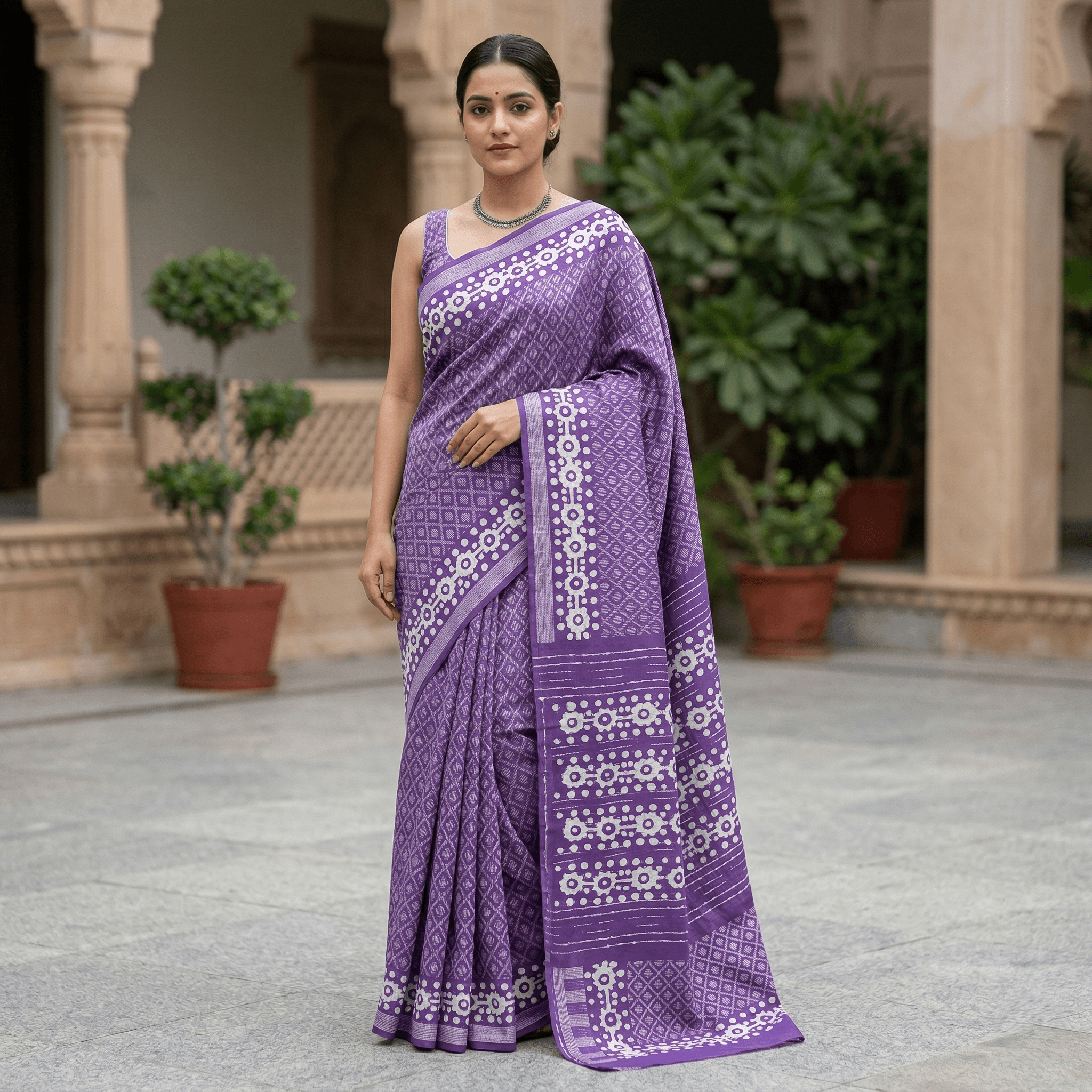 lightweight cotton batik saree with kantha works