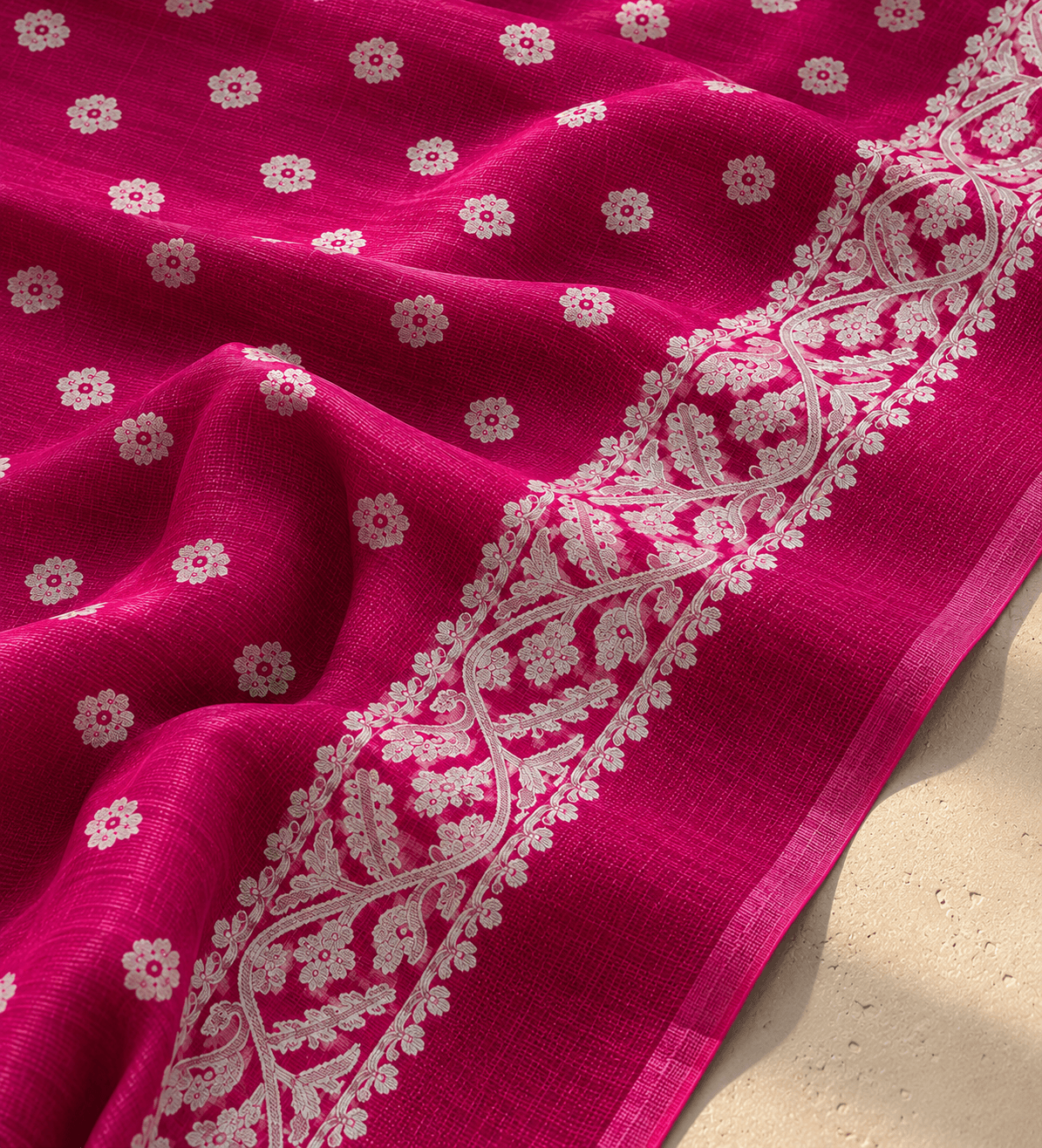 kota jamdani saree with matching blouse piece magenta