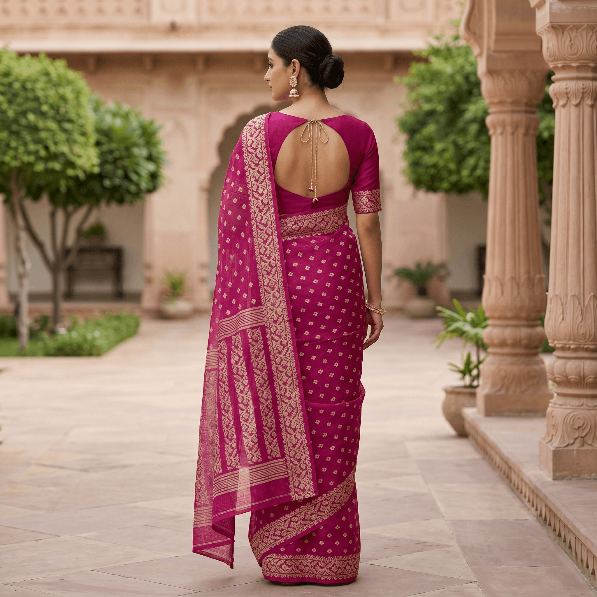 kota jamdani saree with matching blouse piece magenta