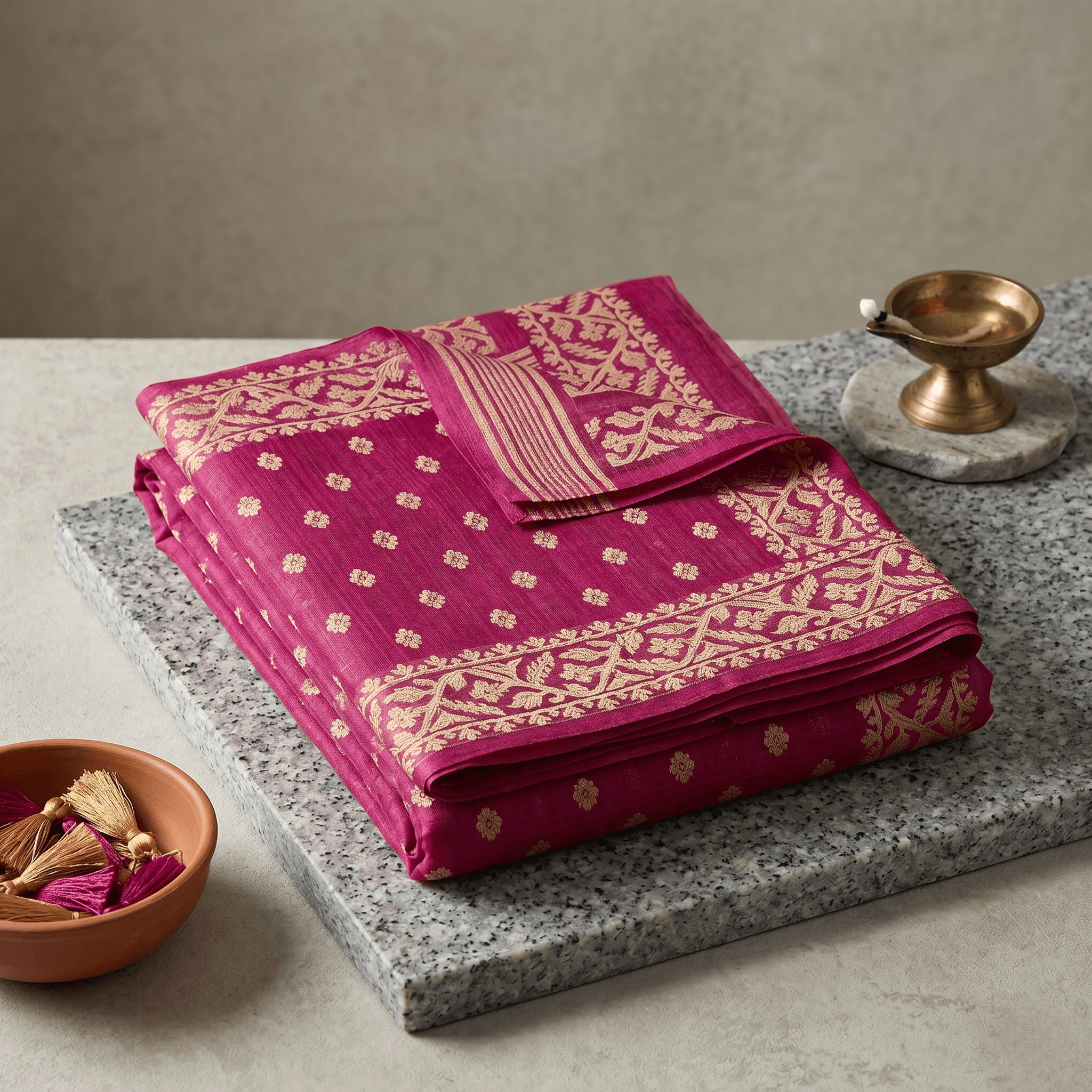 kota jamdani saree with matching blouse piece magenta