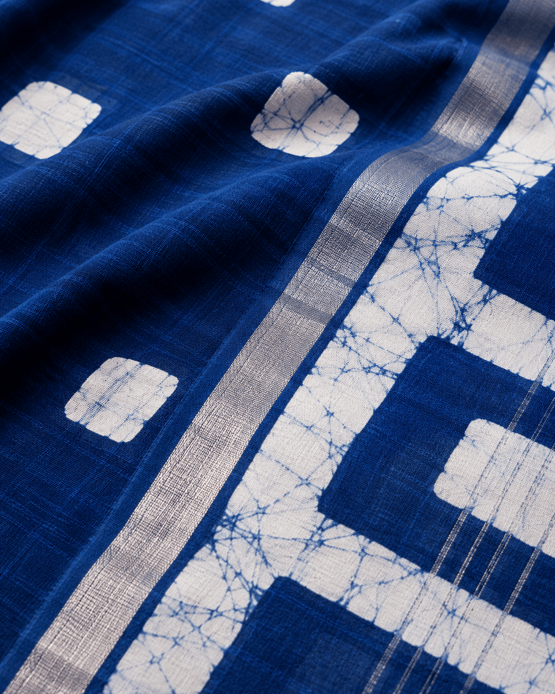 handcrafted linen batik saree with blouse piece – indigo blue