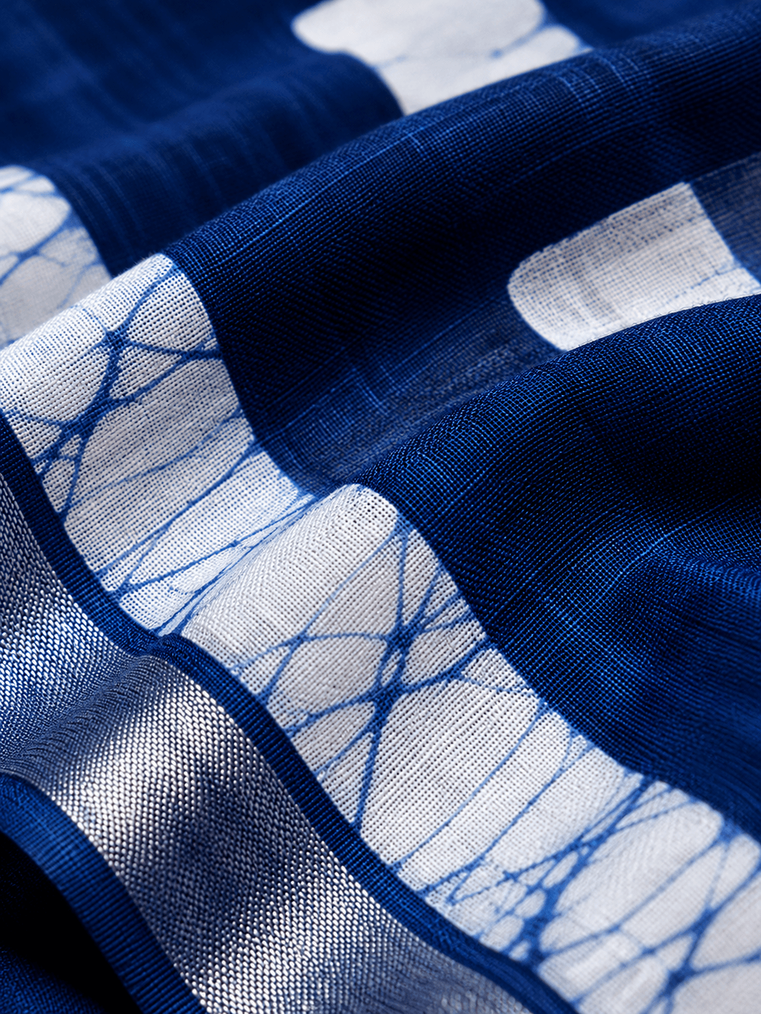 handcrafted linen batik saree with blouse piece – indigo blue