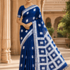 handcrafted linen batik saree with blouse piece – indigo blue