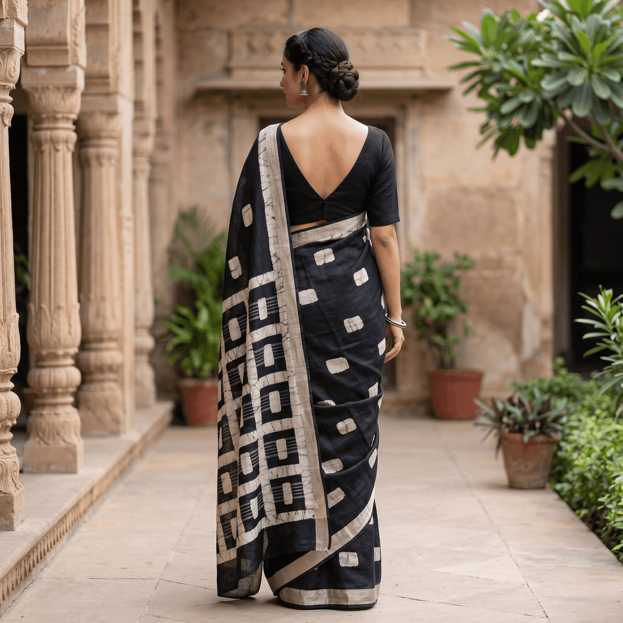 linen batik black rear